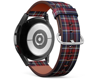 Band for Samsung Smartwatches, Checkered Plaid Print, Galaxy Watch / Active / Gear, Vegan Leather Bracelet Strap.