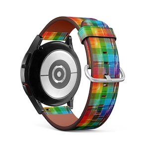 Band for Samsung Smartwatches, Rainbow Colorful Print, Galaxy Watch / Active / Gear, Vegan Leather Bracelet Strap.