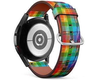Band for Samsung Smartwatches, Rainbow Colorful Print, Galaxy Watch / Active / Gear, Vegan Leather Bracelet Strap.