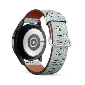 Band for Samsung Smartwatches, Cute Doodle Cows On Print, Galaxy Watch / Active / Gear, Vegan Leather Bracelet Strap.