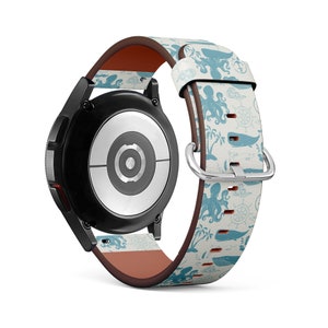 Band for Samsung Smartwatches, Ocean Art Nautical On Pink Print, Galaxy Watch / Active / Gear, Vegan Leather Bracelet Strap.