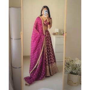 Wine Lehenga Choli For Women With Banrasi Work, Indian Wedding Reception Bridesmaids Party Wear Lehenga, Stitched Ready To Wear Lehenga