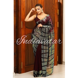 Black Saree With Sequins Work, Glamorous Indian Wedding Saree, Party Wear Saree, Ready To Wear Prestitched Saree, Sarees For Women