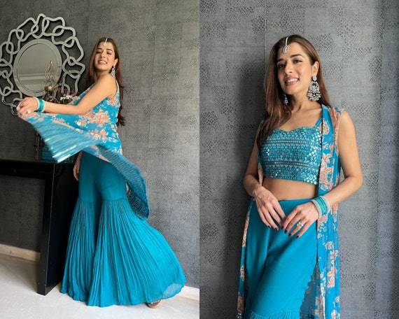 Beautiful Crop Top and Sharara Suit With Jacket Indo Western - Etsy
