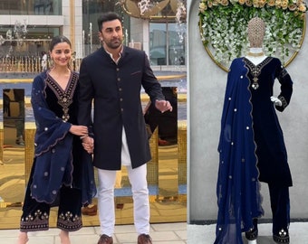 Alia Bhatt Inspired Velvet Suit, Velvet Salwar Suit with Mirror and threadwork, Party wear Salwar Suit, Pakistani Suit, Wedding Suit.