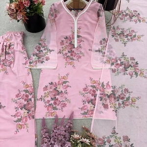 Pink Floral Farsi Salwar Kameez For Women, Plus Size Suits, Stitched Salwar Suits, Indian Pakistani Wedding Reception Party Wear Suit,