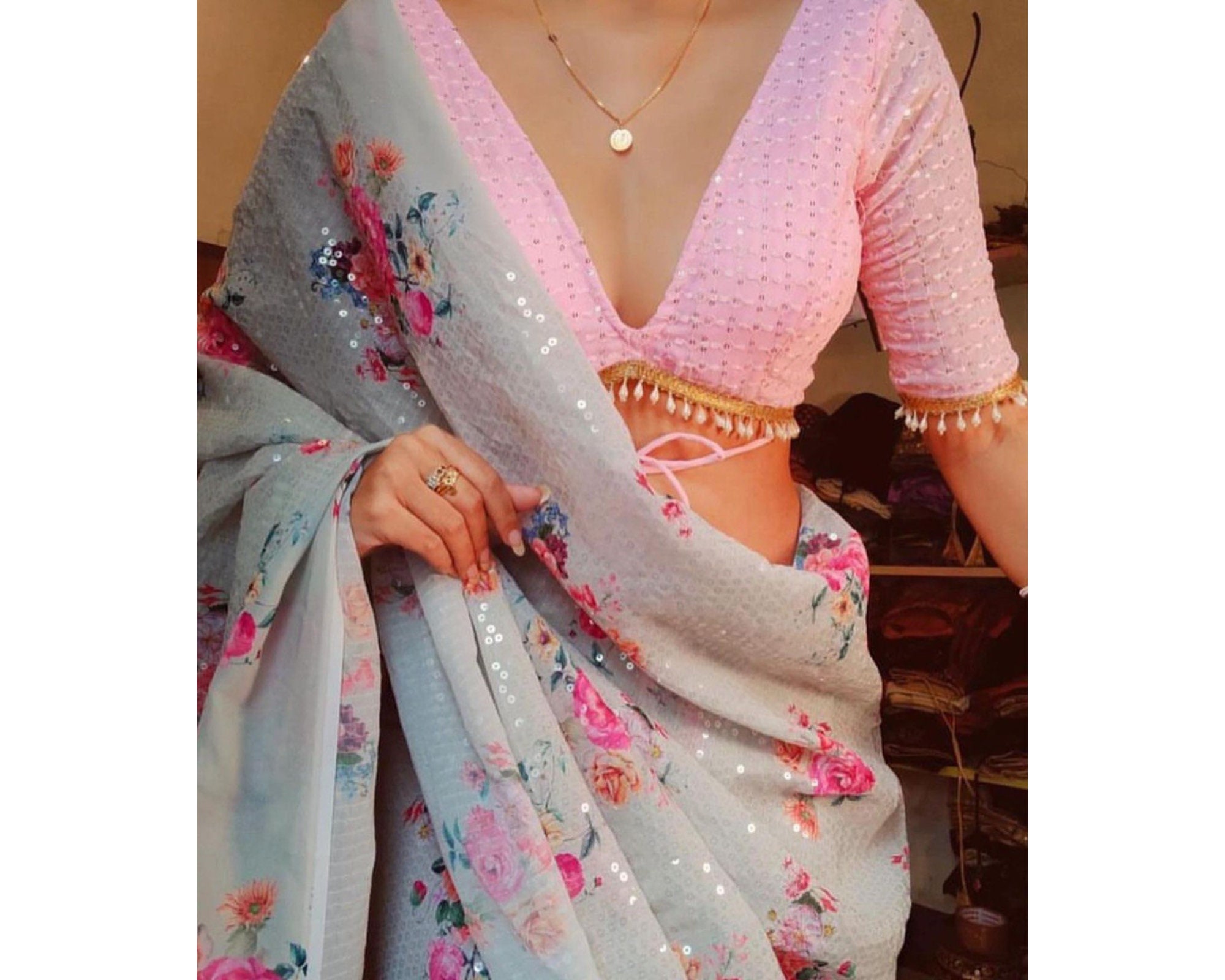 Blouse designs for floral saree deals