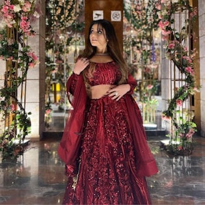Glamorous Red Lehenga Choli For Women, Indian Wedding Reception Bridesmaids Party Wear Lehenga, Stitched Ready To Wear, Designer Lehenga