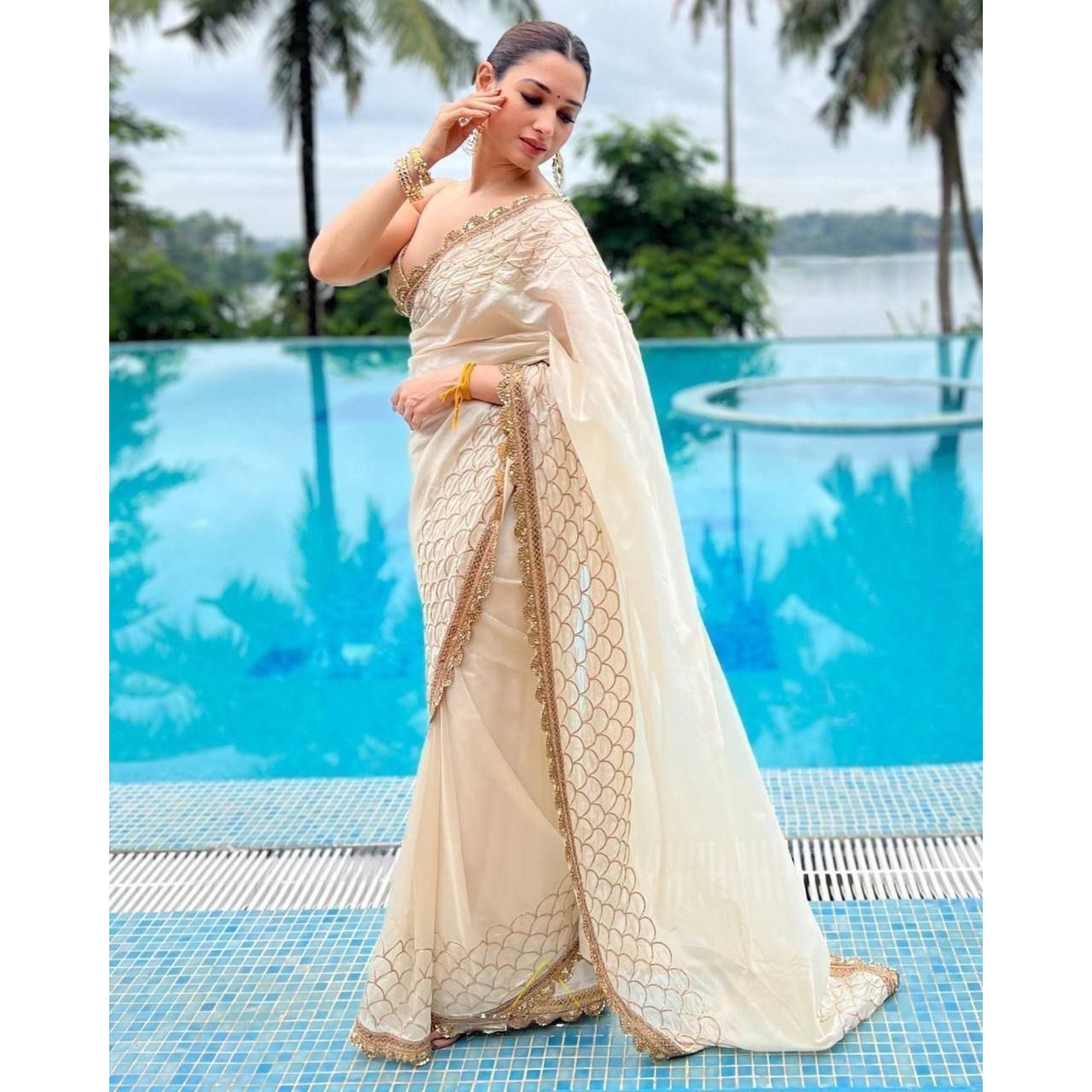Silver embroidered saree with elegant finish main image 0