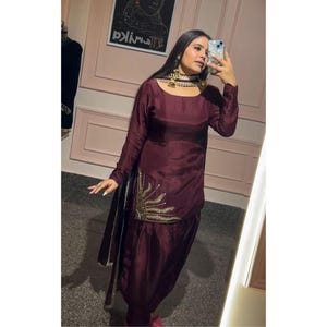 Eleganter Wein Salwar Kameez für Frauen Indisches Ethnisches Kleid Hochzeitsgast Outfit Pakistanischer Palazzo Set, Kurta Sets, indische Kleidung
