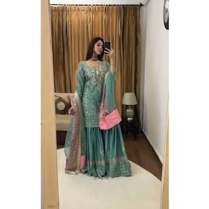 Green Sharara Suit For Women, Indian Pakistani Wedding Wear, Kurta Sets, Indian Clothes, Stitched Salwar Kameez, Readymade Suits