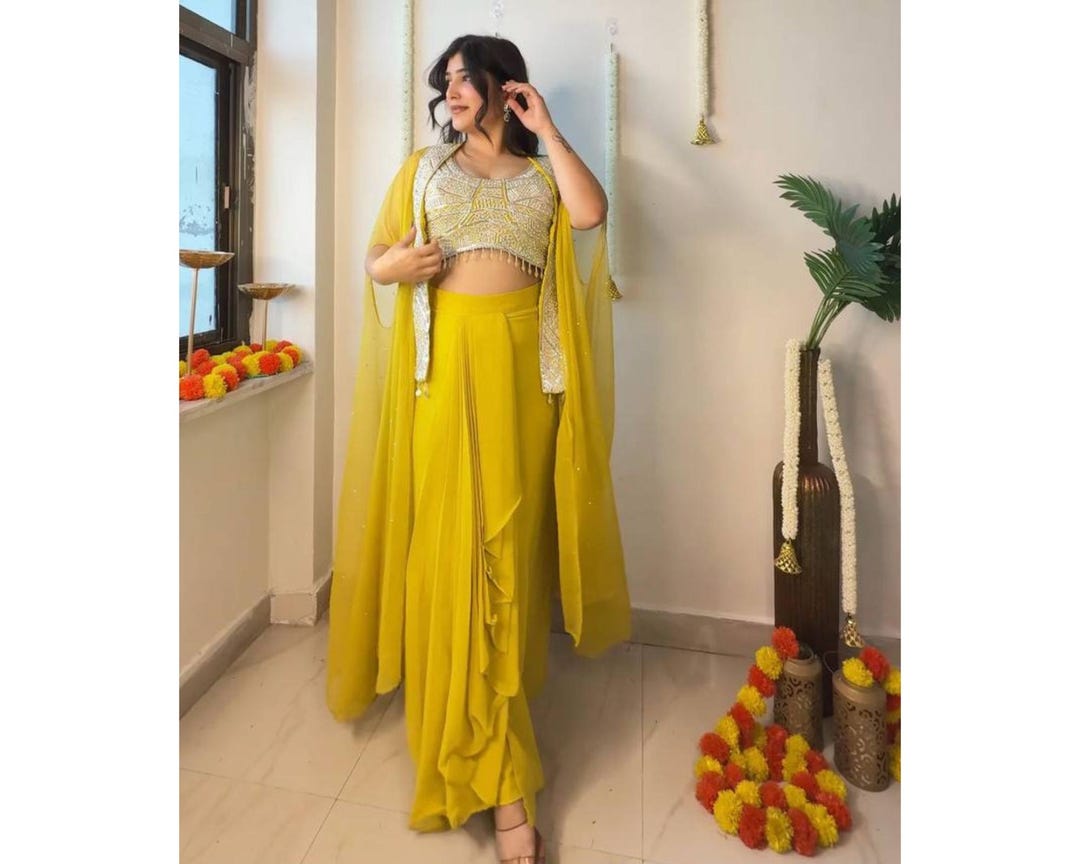 EMERALD GREEN INDOWESTERN WITH DRAPE SKIRT