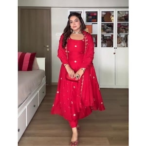 Red Salwar Kameez for Women Indian Ethnic Dress Wedding Guest Outfit Pakistani Palazzo Set, Kurta Sets, Indian Clothes, Pakistani Suits