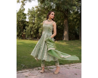 Green Anarkali Suit For Women, Indian Pakistani Wedding Wear, Kurta Sets, Indian Clothes, Stitched Salwar Kameez, Readymade Suits