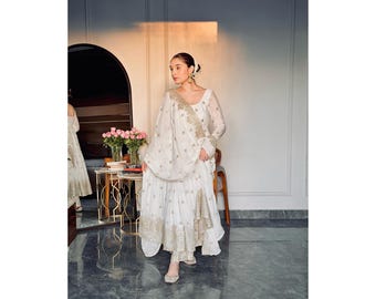 White Anarkali Suit For Women, Indian Pakistani Wedding Wear, Kurta Sets, Indian Clothes, Stitched Salwar Kameez, Readymade Suits