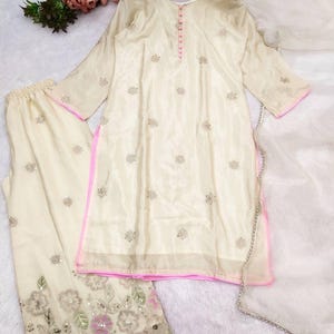 Elfenbein Palazzo Salwar Anzug für Frauen, indische pakistanische Outfits, Hochzeit Anlass festliche Kleidung, indische Kleidung, genähter Salwar Kameez
