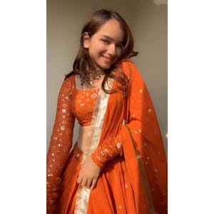 Orange Lehenga Choli For Women With Embroidery Work, Indian Wedding Reception Bridesmaids Party Wear Lehenga, Stitched Ready To Wear Lehenga