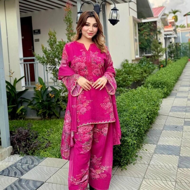 Goldenish Firozi Shimmer Silk Tissue Heavy Mirror work Paplum Farshi Salwar Suit main image 0