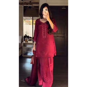 Carrot Red Salwar Suit for Women, Indian Ethnic Dress, Wedding Guest Outfit, Pakistani Palazzo Set, Kurta Sets, Indian Clothes