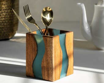 Wood-Epoxy Multi-Utility Holder (Pen Holder, Desk Organizer, Cutlery & Utensil Holder)