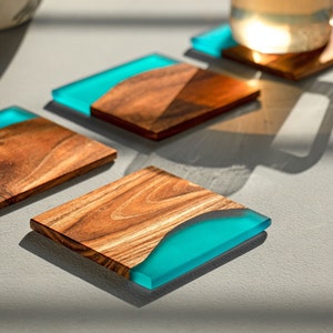 Island Paradise Holz-Epoxidharz-Untersetzer (4er-Set), Einweihungsgeschenke, Hochzeitsgeschenke, Geschirr, Trinkgefäße, personalisierte Untersetzer