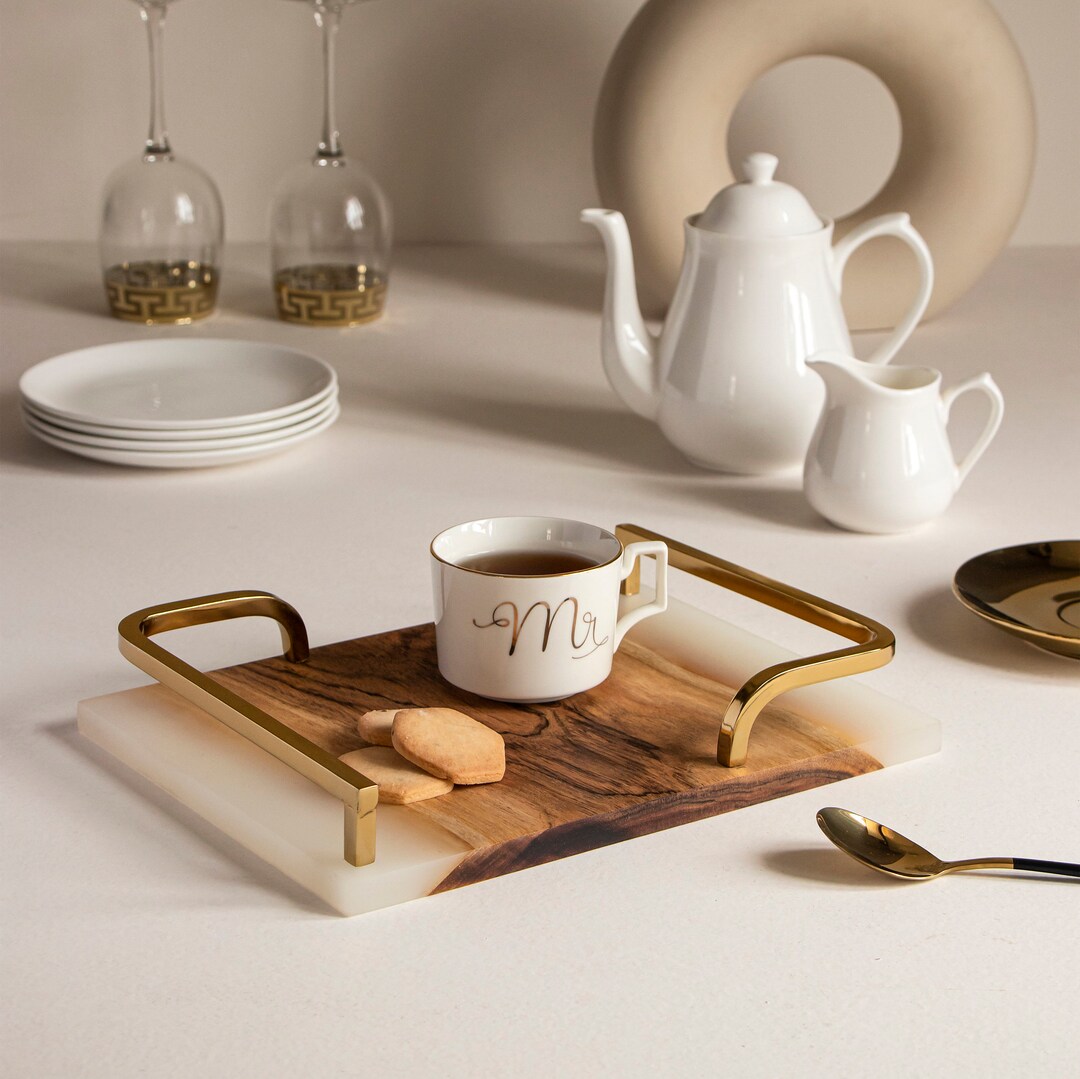 White Woodresin Serving Tray/platter, Office Desk Tray, Table Accent