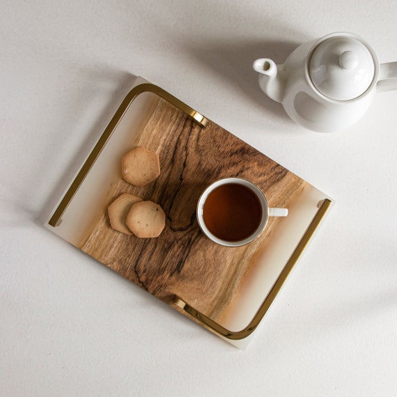 Translucent Aqua Wood-Epoxy Large Serving Tray Design by Silken at