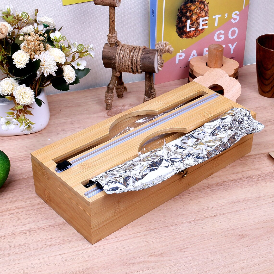 Plastic Wrap Dispenser With Cutter Bamboo Wrap & Foil Etsy