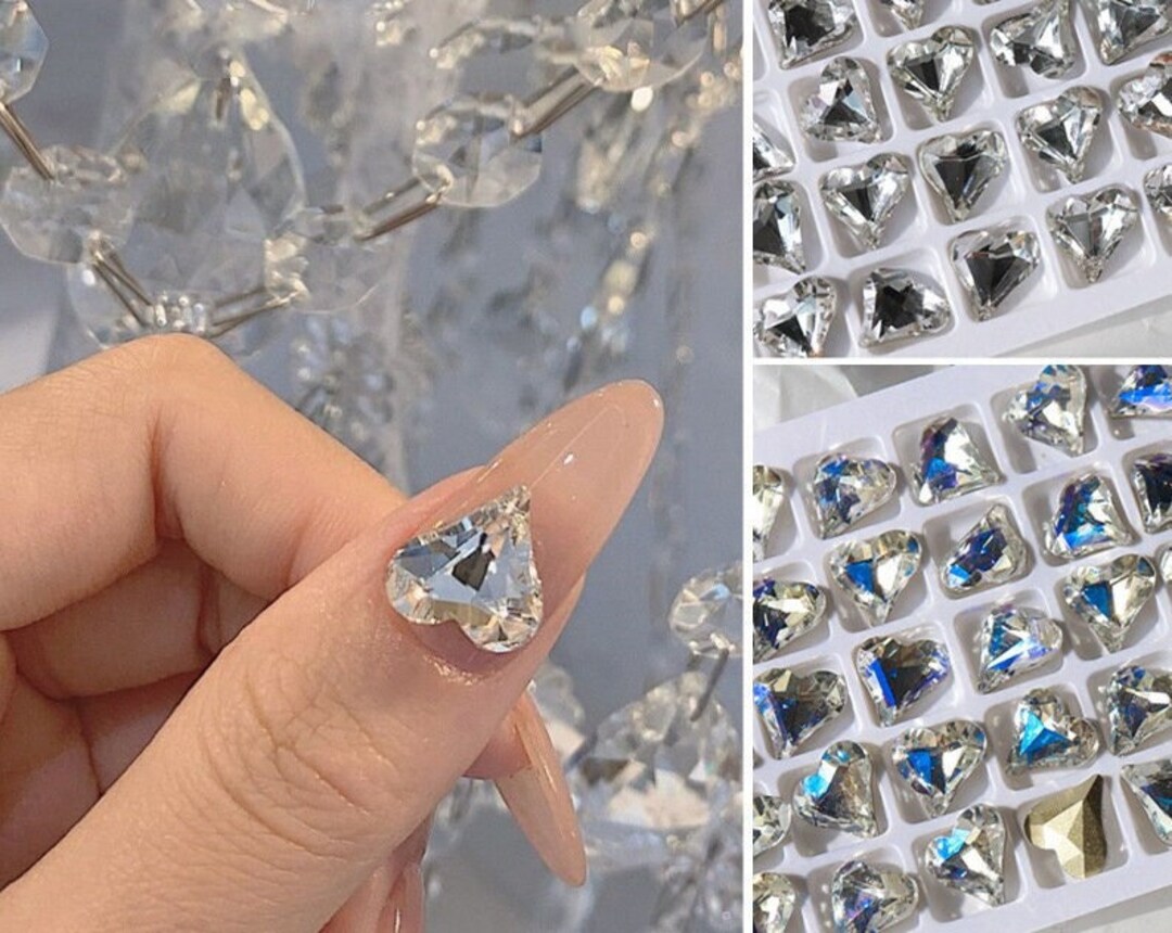 3D Heart Shape Nail Stickers Face Rhinestone Gems Sticker Face Nail Jewels  Cute