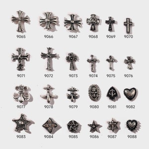 3 pieces vintage punk 3D cross heart pattern nail art charm, silver metal, nail art fashion DIY nail art decorations,  Nail Salon DIY Home