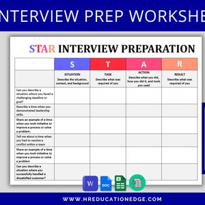 Foglio di lavoro per il colloquio con il metodo STAR: preparazione al colloquio di lavoro (Word, Excel, Google Docs, Fogli) Download digitale