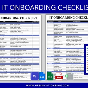 IT Onboarding Process Checklist, New Hire Paperwork, Employee Technology, Excel, Word, Google Sheets Docs HR Templates, Human Resource Forms