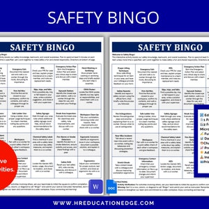 Modello di bingo per la sicurezza dei dipendenti sul posto di lavoro: sicurezza antincendio, formazione di primo soccorso, OSHA, segnalazione di incidenti, comitato per la sicurezza in caso di emergenza