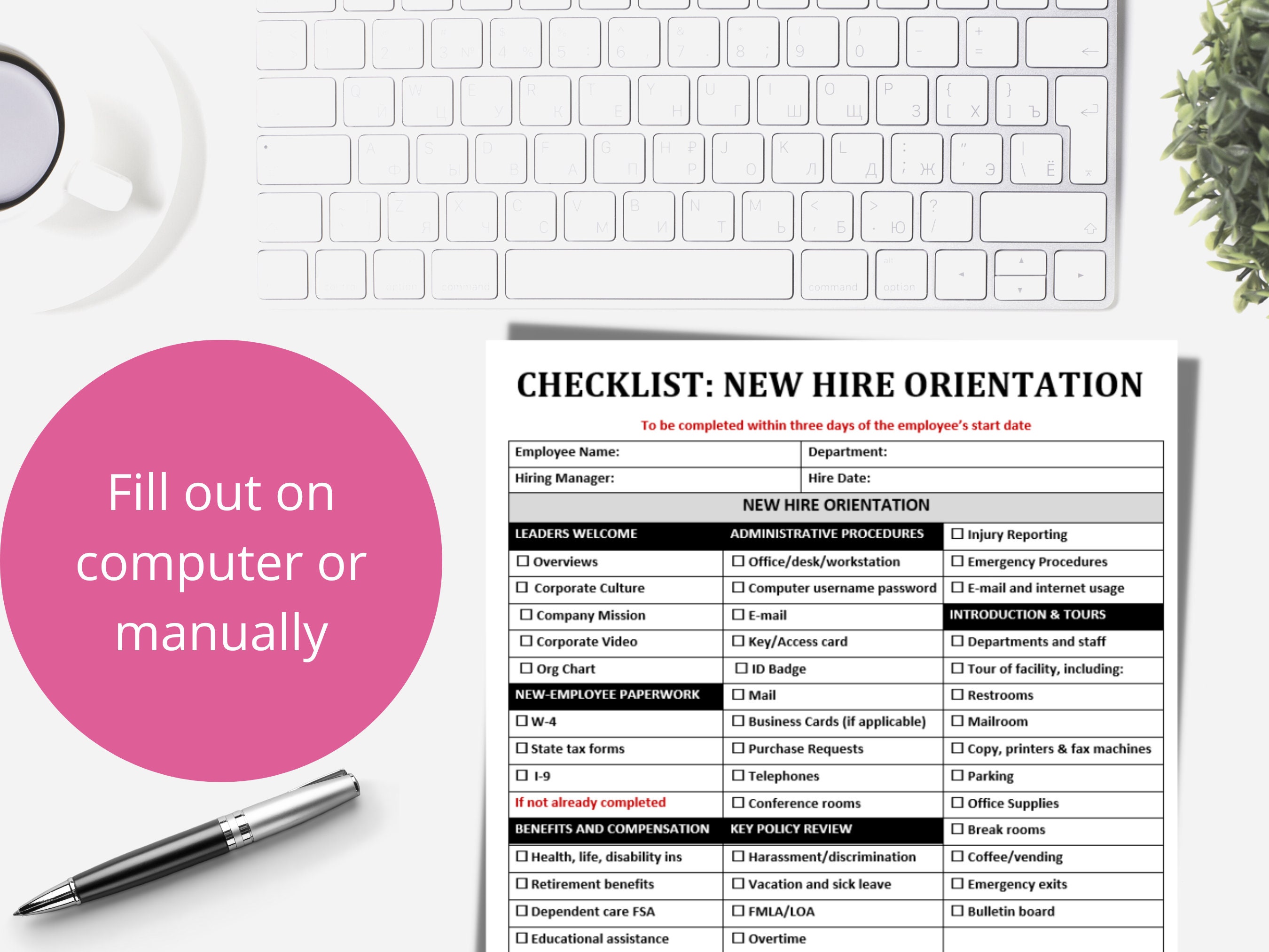 New Hire Orientation Checklist: Employee Onboarding HR Form (MS Word ...