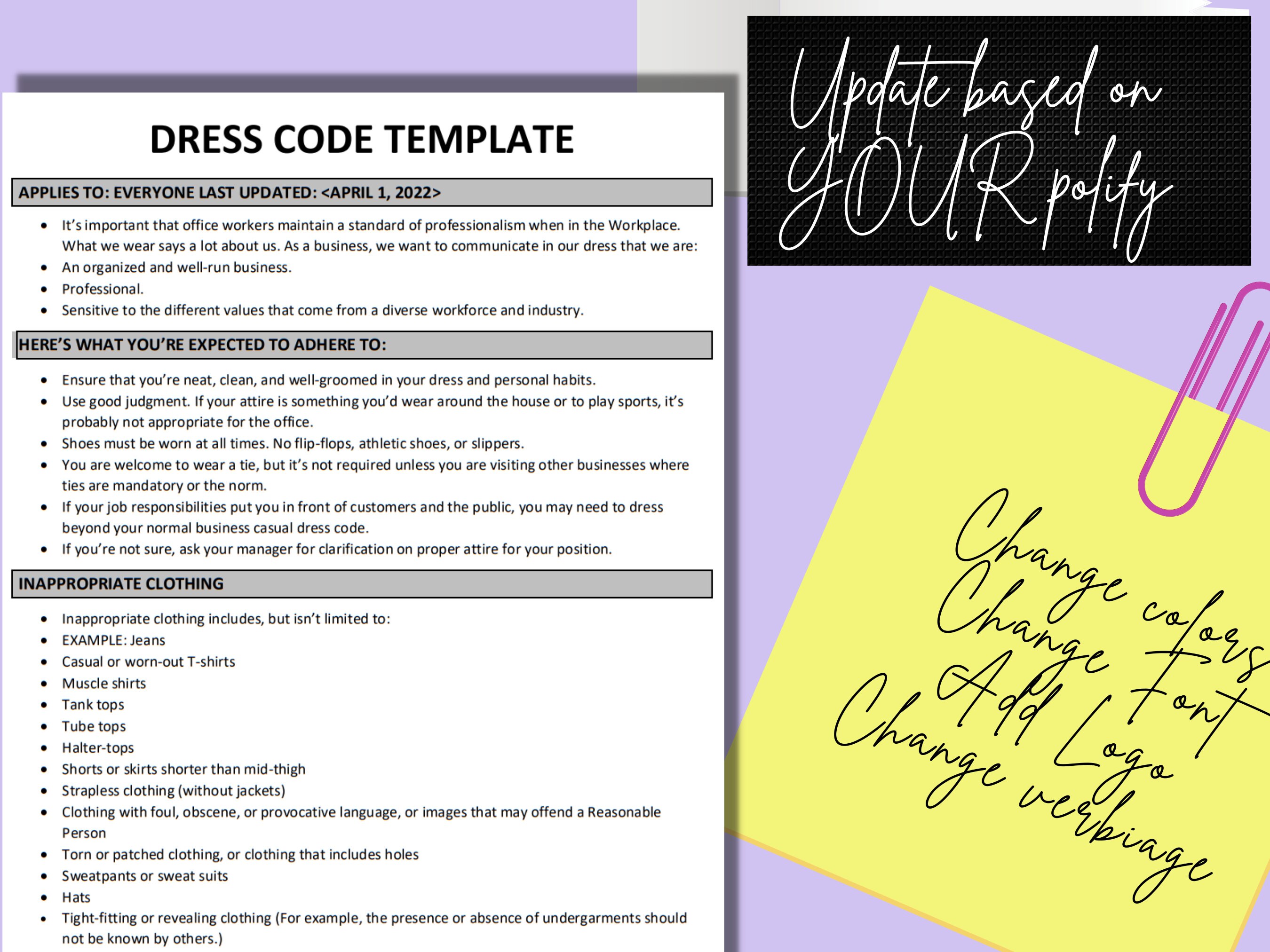 Dress Code Policy HR Template MS Editable Word Form Etsy UK Dress Code Policy HR Template MS Editable Word Form Etsy UK