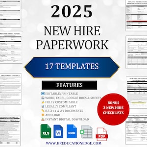 2025 New Hire Paperwork Bundle: Employee Onboarding Templates (Digital Download)