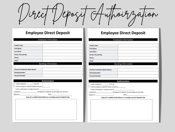 direct deposit authorization form editable hr templates etsy