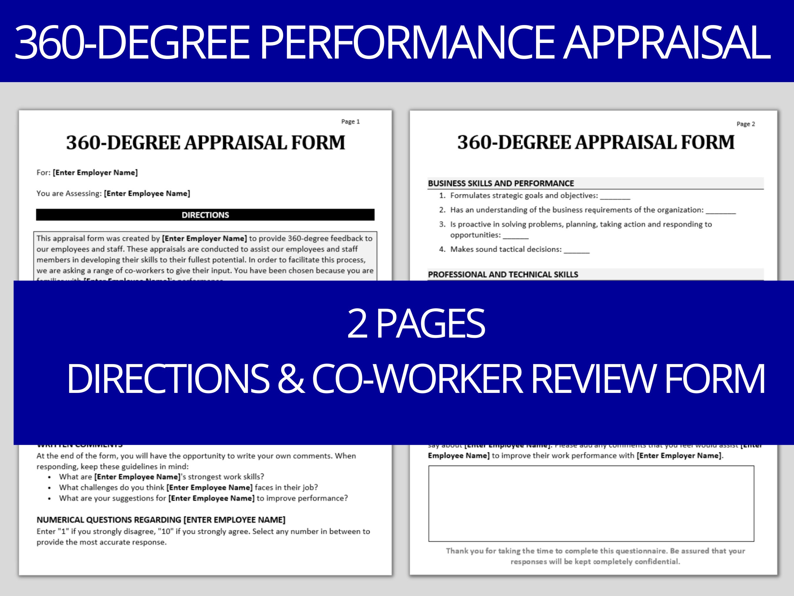 Editable 360 Performance Review Template Comprehensive HR Tool for Employee Evaluation, Annual