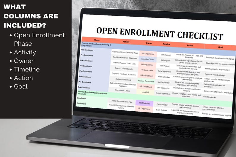 Open Enrollment Checklist for Employee Benefits HR Benefits Template