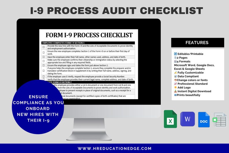 I-9 Process HR Checklist: New Hire Onboarding Compliance (digital ...