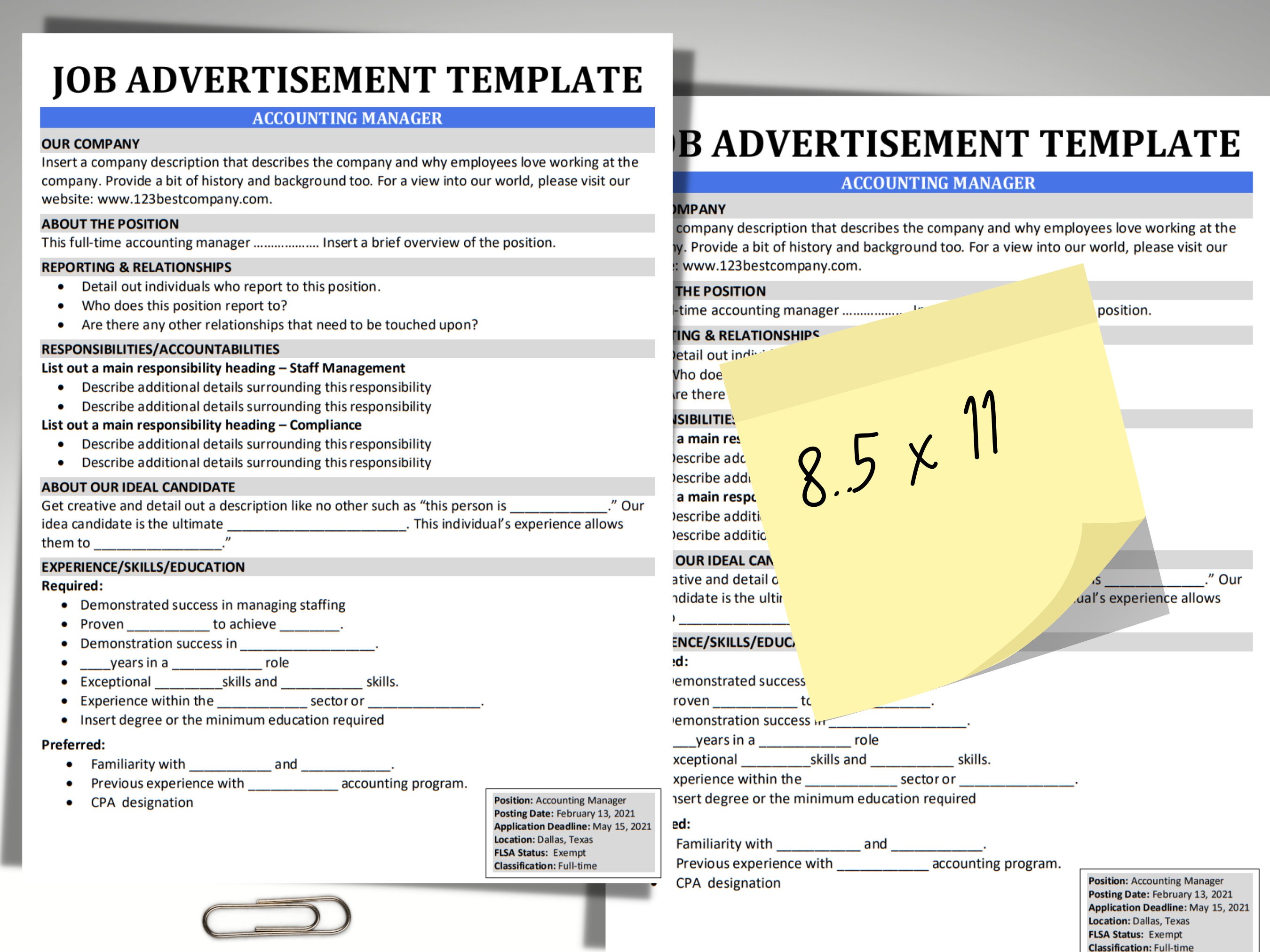 HR Job Ad Template: Editable Employment Forms (MS Word) - Etsy