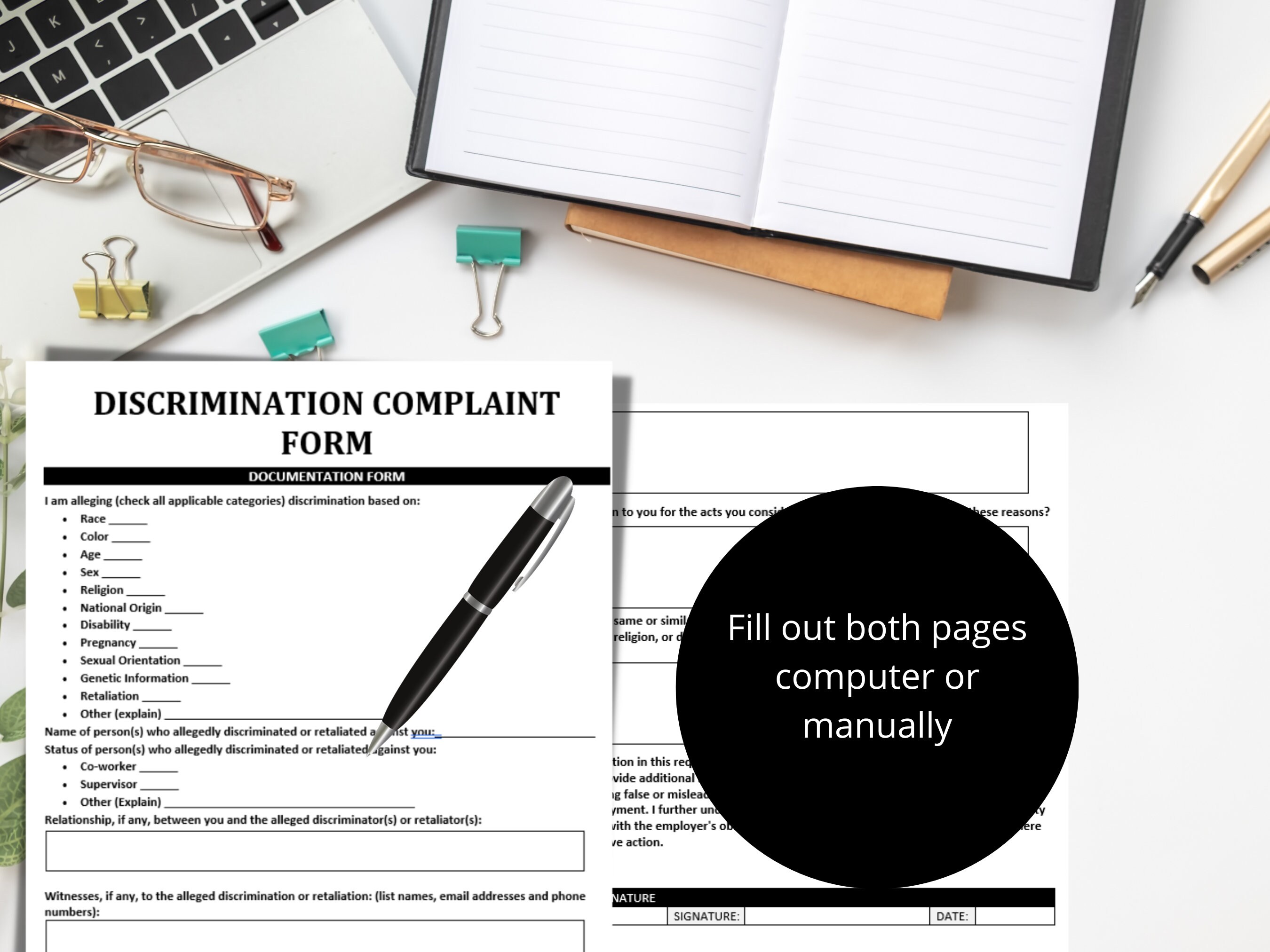 Discrimination Complaint Form & Employee Retaliation Document Etsy