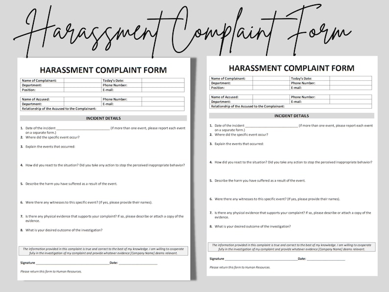 Harassment Complaint Form MS Editable Word Template Etsy