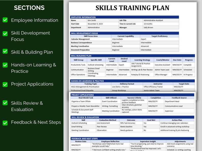 Skill Development Plan Template Example Skills Training Plan Template: Employee Development, HR (word, Excel ...