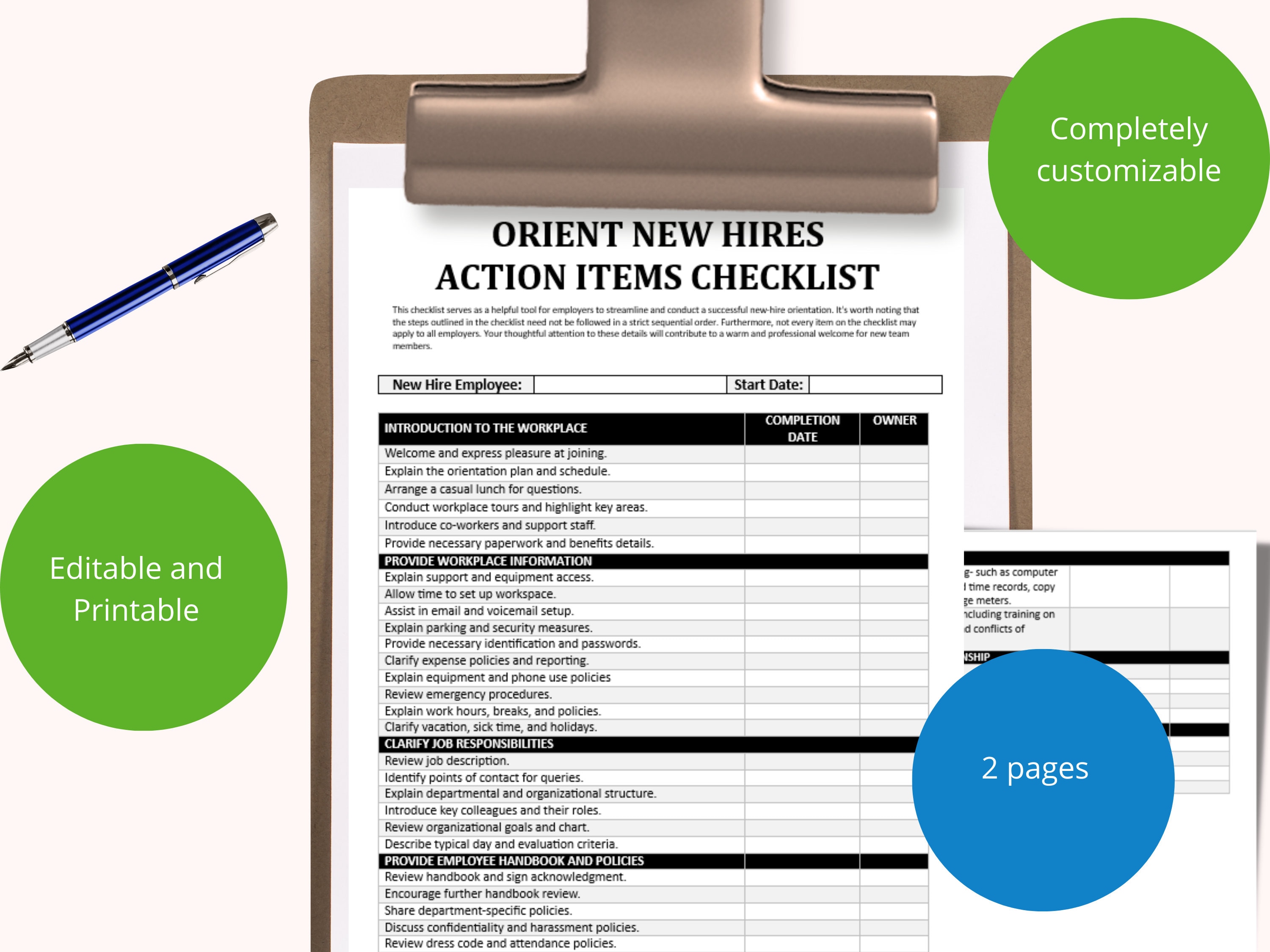 New Hire Orientation Checklist: HR Onboarding Template (digital ...
