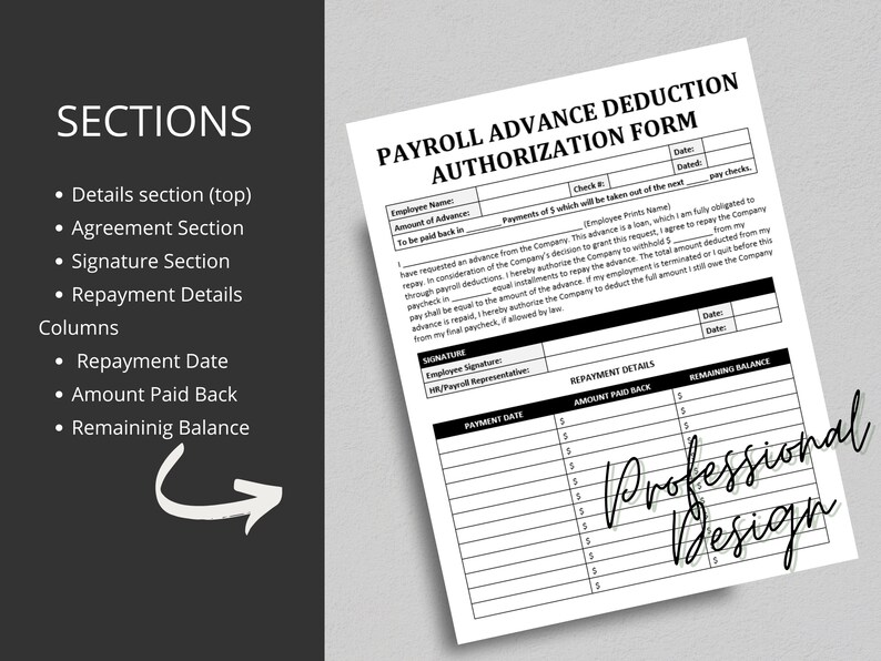 Employee Payroll Advance Authorization Form, Salary Loan Deduction ...