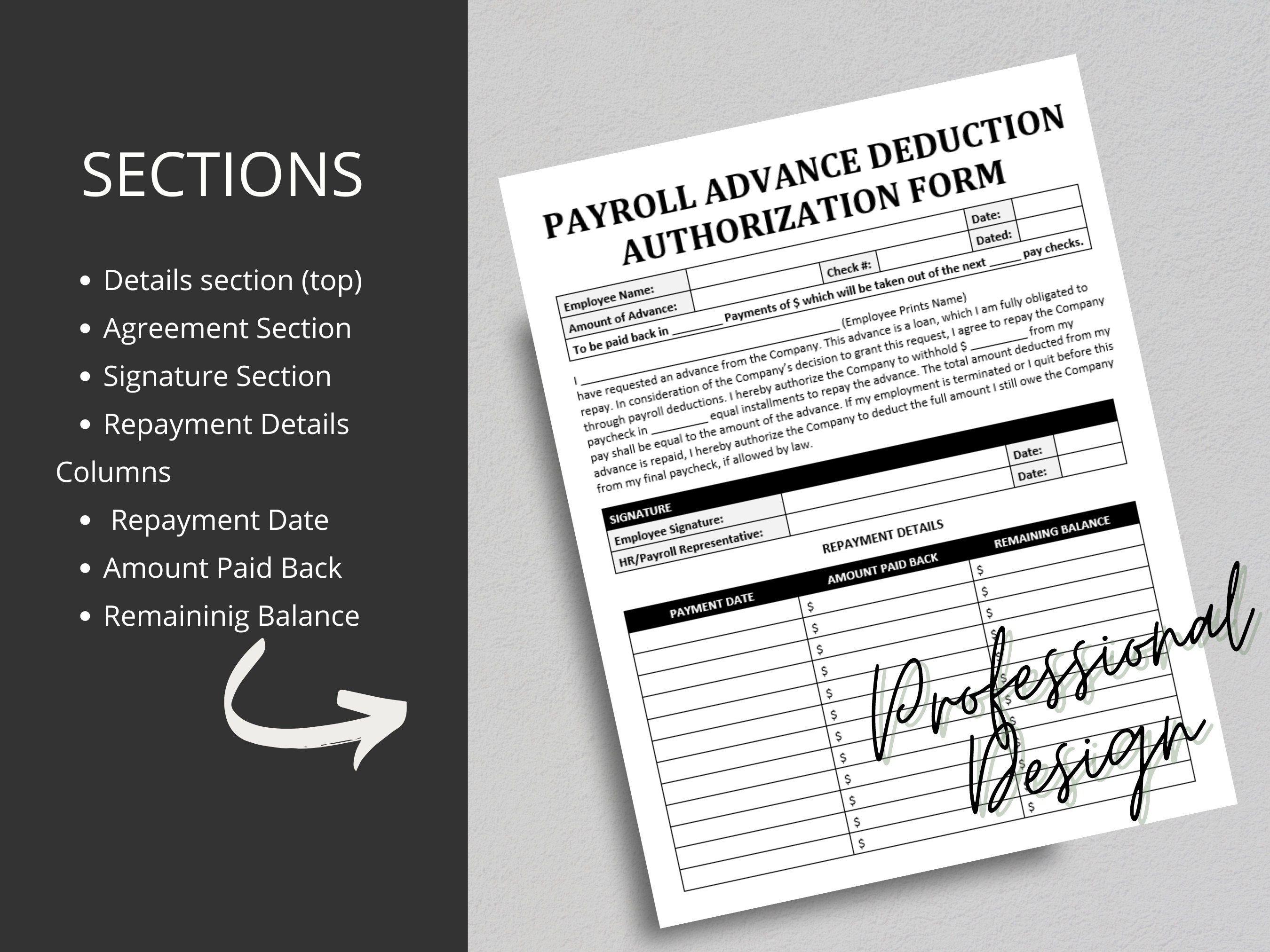 Employee Payroll Advance Authorization Form, Salary Loan Deduction ...