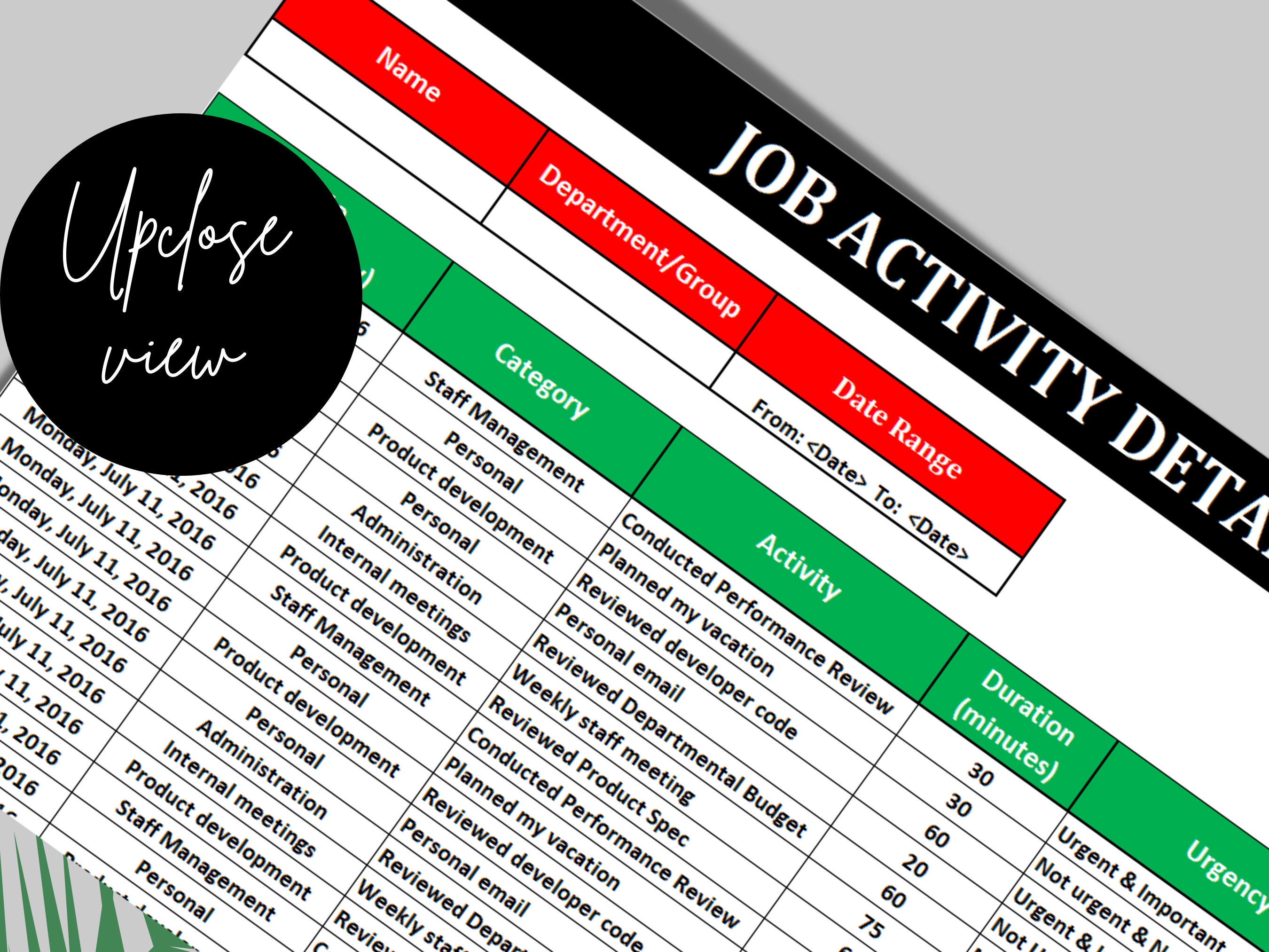 Employee Daily Tasks HR Job Activity Log Editable MS Excel Etsy