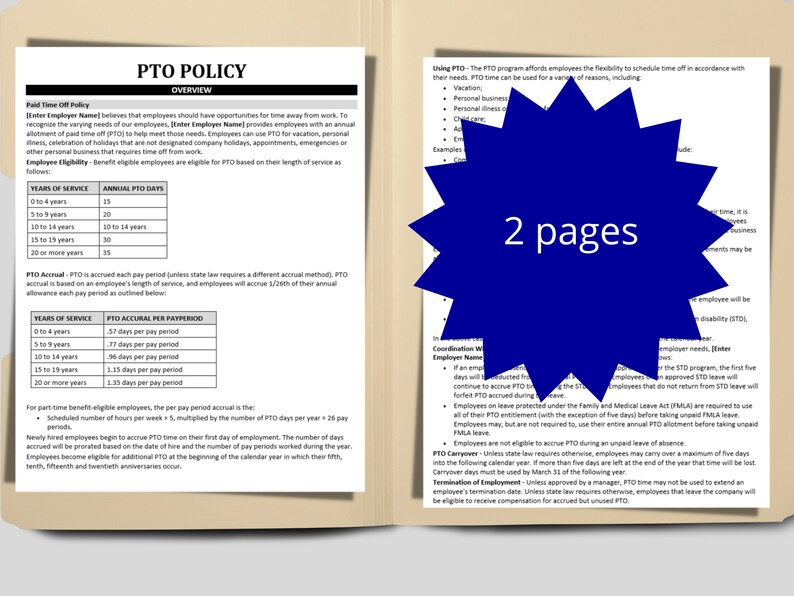 PTO Policy Template Employee Time-off Employee Benefit Handbook Policy