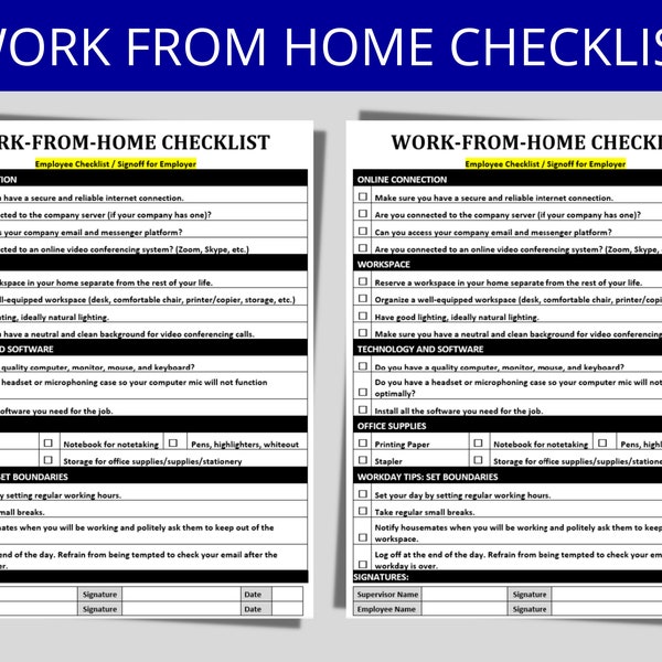 Comprehensive Work from Home/Virtual Checklist | HR Templates | Editable MS Word | Remote Employee Template | Business Document